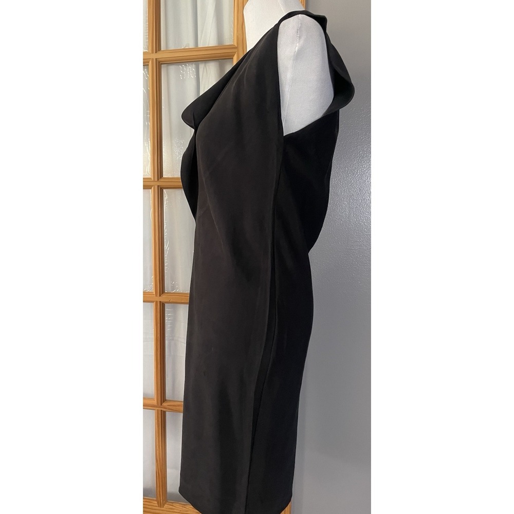 Daryl K Drapey Cowl Neck Sheath Dress Sz 6 Black Tencel Pleated Classic Elegant - Picture 3 of 14
